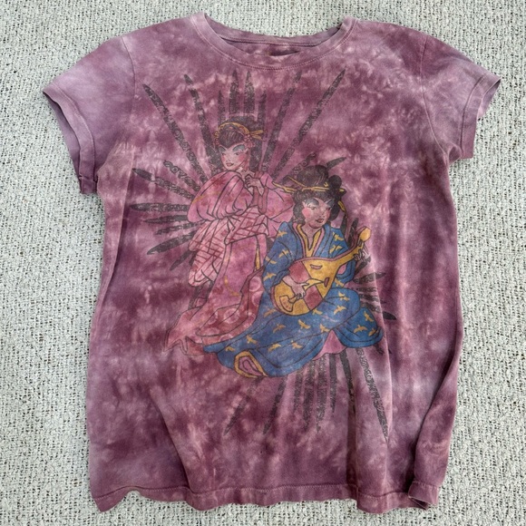L.O.L. Brand Two Geishas Graphic T-Shirt S/M Purple Tie-Dye Y2K Vintage Style - Picture 1 of 8